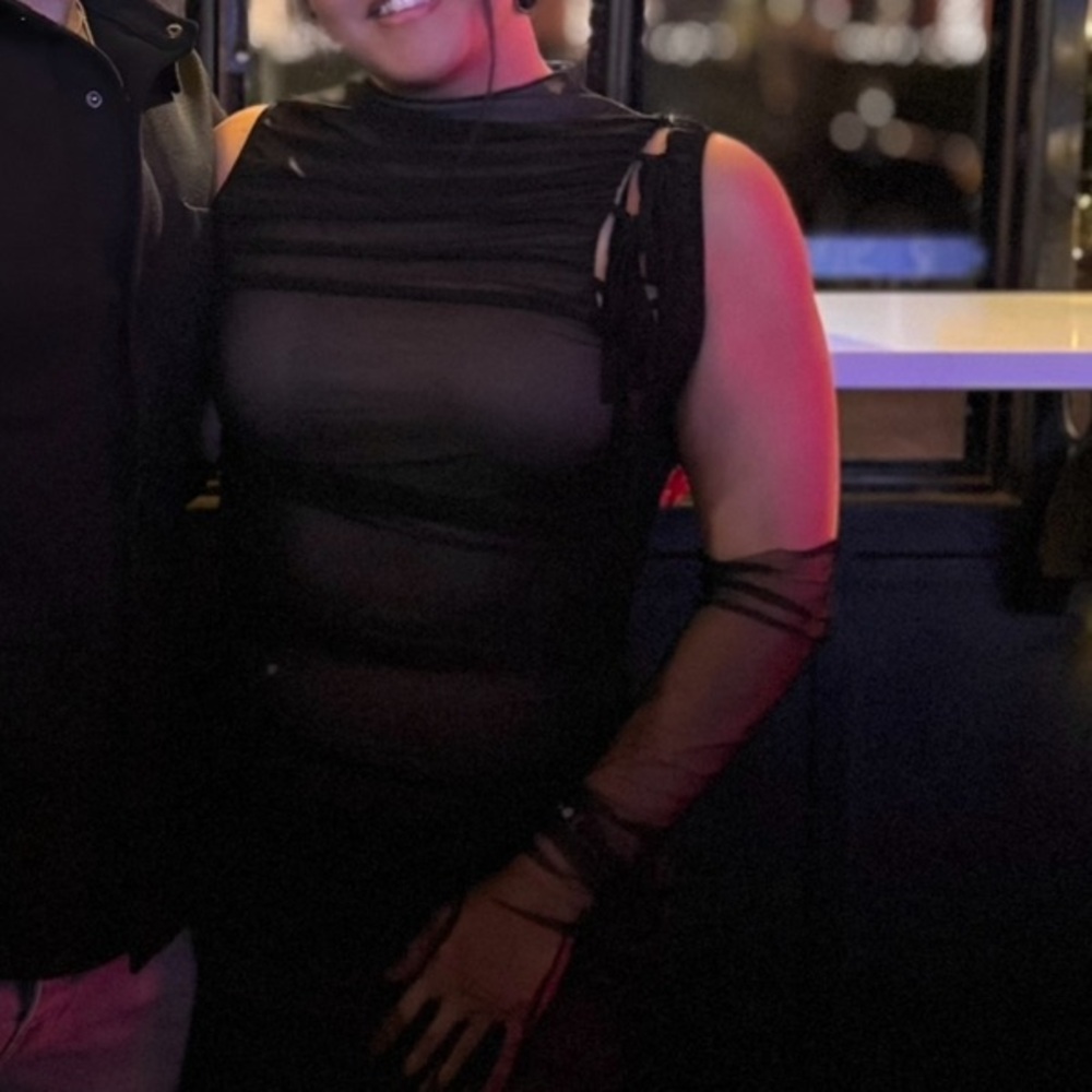 Cider Sheer Ruched Black Midi Dress - Picture 7 of 7